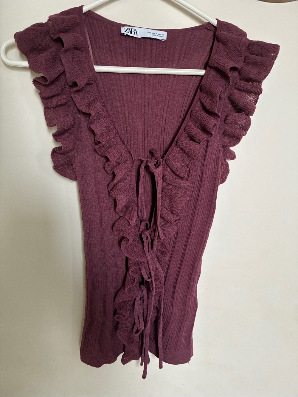 ZARA Ruffled Tie-Front Tank - Plum